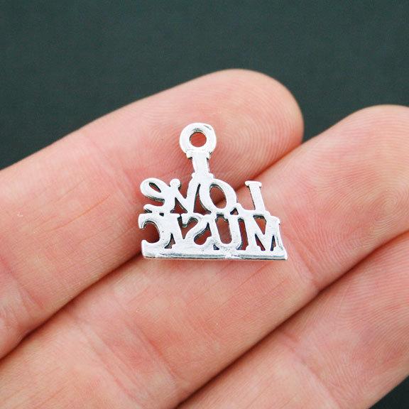 8 I Love Music Antique Silver Tone Charms - SC5135
