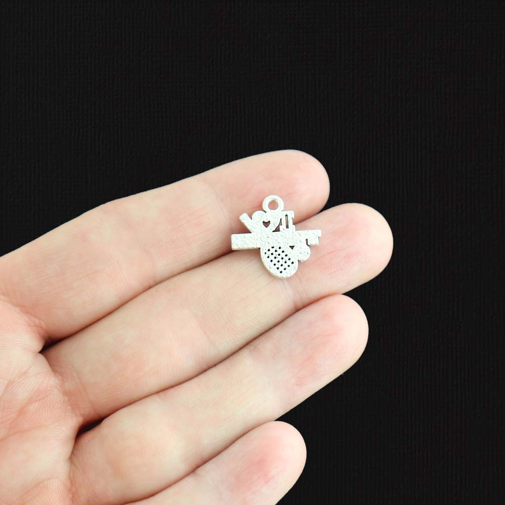8 I Love Tennis Antique Silver Tone Charms - SC2496