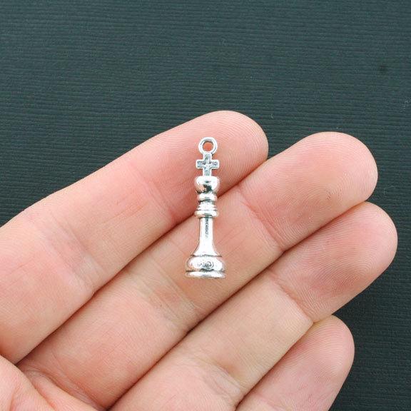 8 King Chess Piece Antique Silver Tone Charms 3D - SC4502
