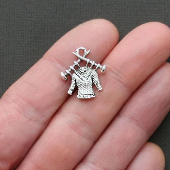 8 Knitting Antique Silver Tone Charms 2 Sided - SC1892