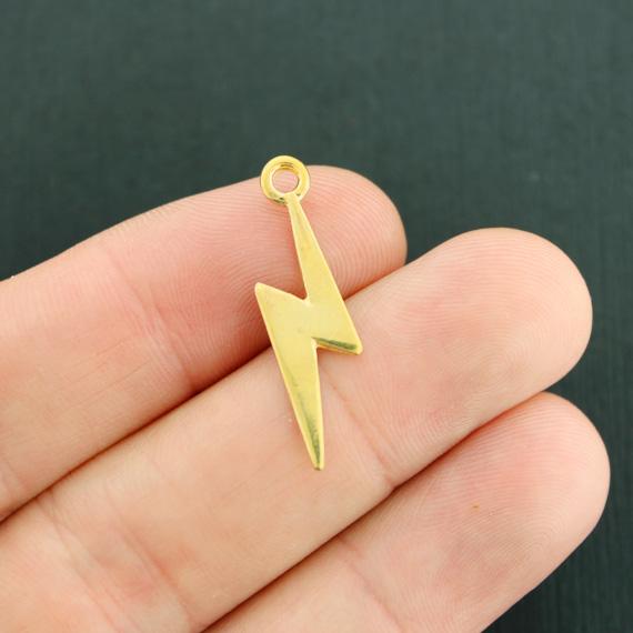 8 Lightning Bolt Antique Gold Tone Charms 2 Sided - GC1331