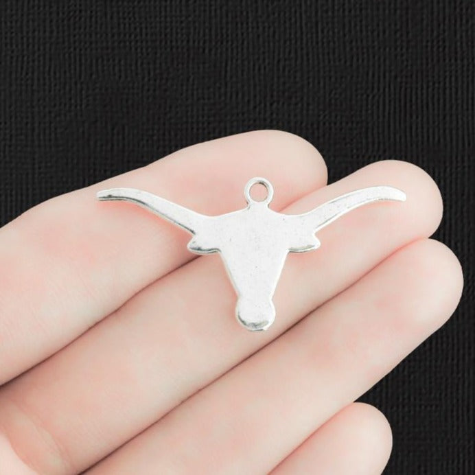8 Longhorn Antique Silver Tone Charms 2 Sided - SC783