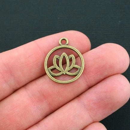 8 Lotus Antique Bronze Tone Charms 2 Sided - BC1337