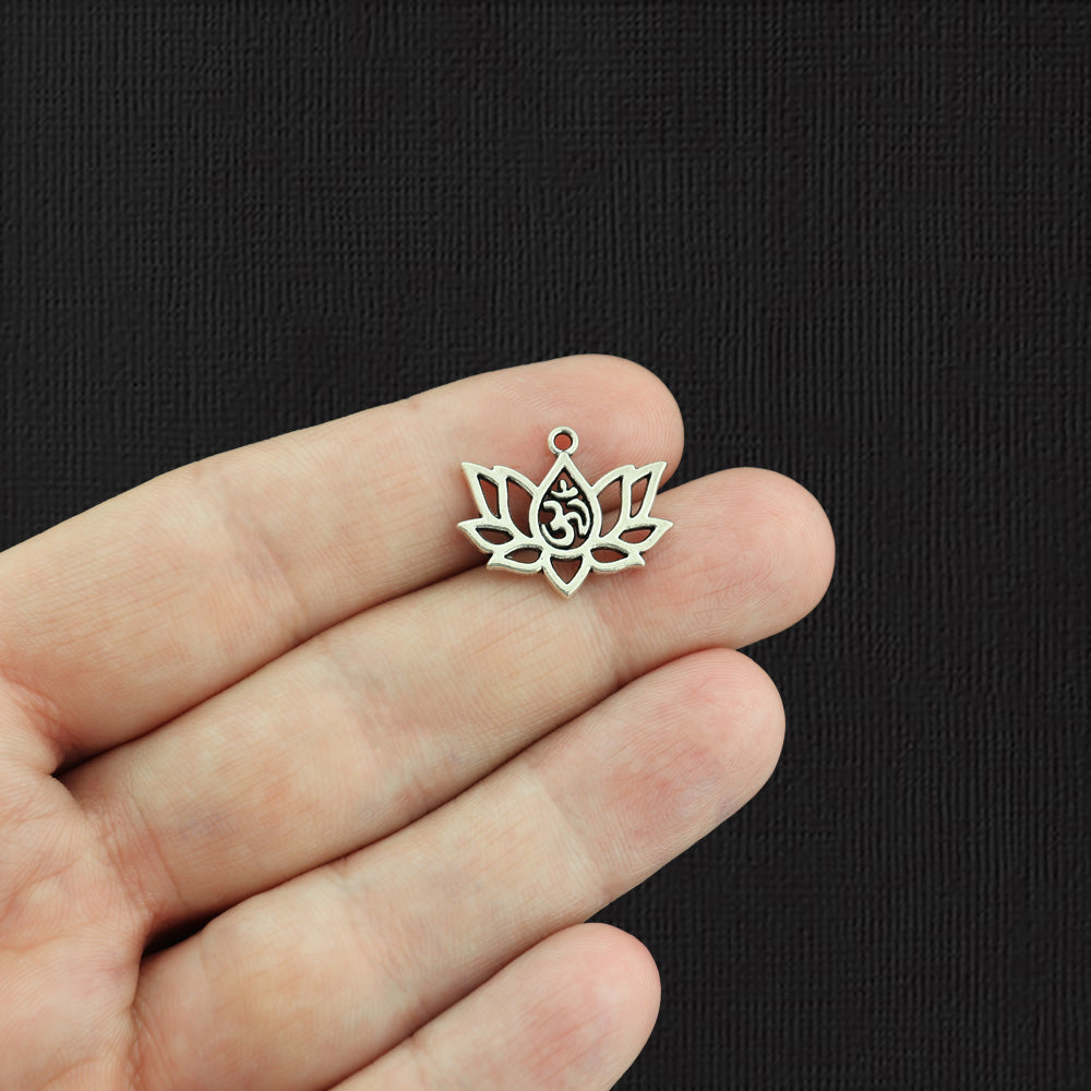 8 Lotus Antique Silver Tone Charms - SC7568