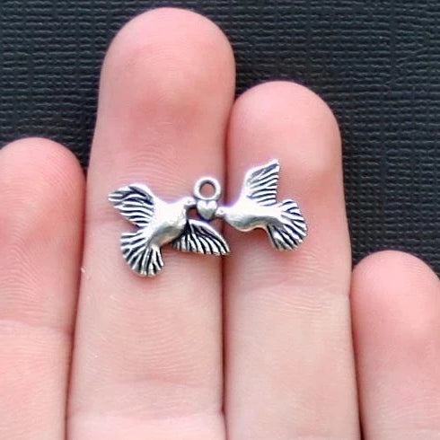 8 Lovebird Antique Silver Tone Charms - SC2243