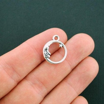 8 Moon and Star Antique Silver Tone Charms 2 Sided - SC5853