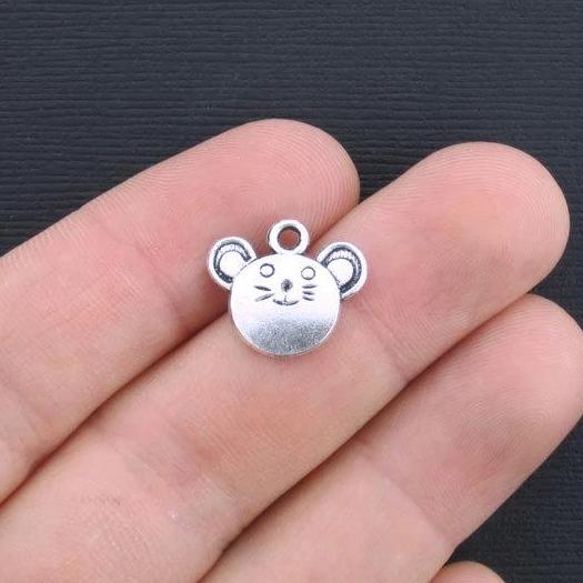 8 breloques argentées antiques de souris - SC3273