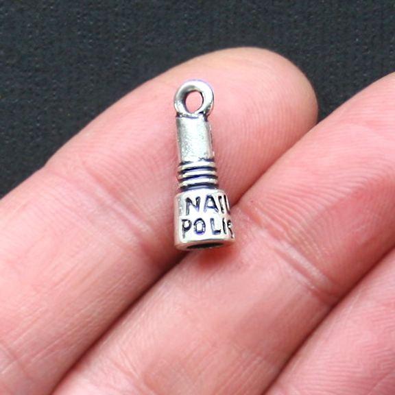 8 Nail Polish Antique Silver Tone Charms 3D - SC3003