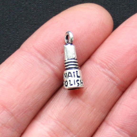 8 Nail Polish Antique Silver Tone Charms 3D - SC3003