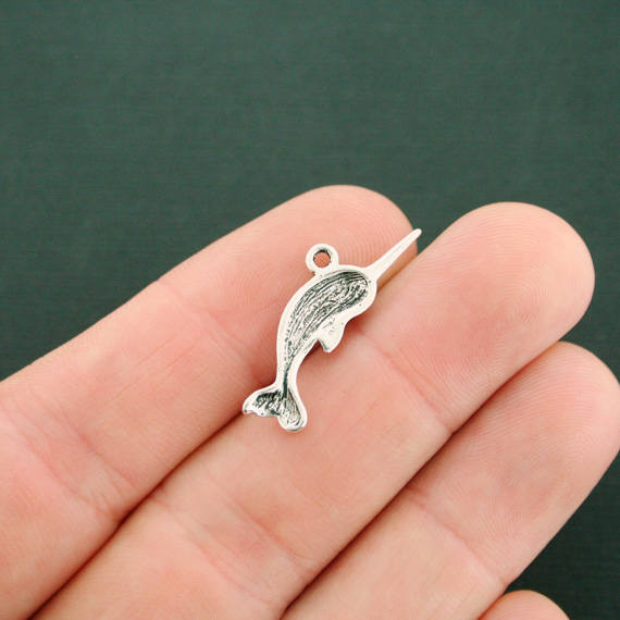 8 Narwhal Antique Silver Tone Charms - SC7552