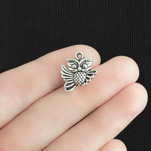 8 Owl Antique Silver Tone Charms 2 Sided - SC3270