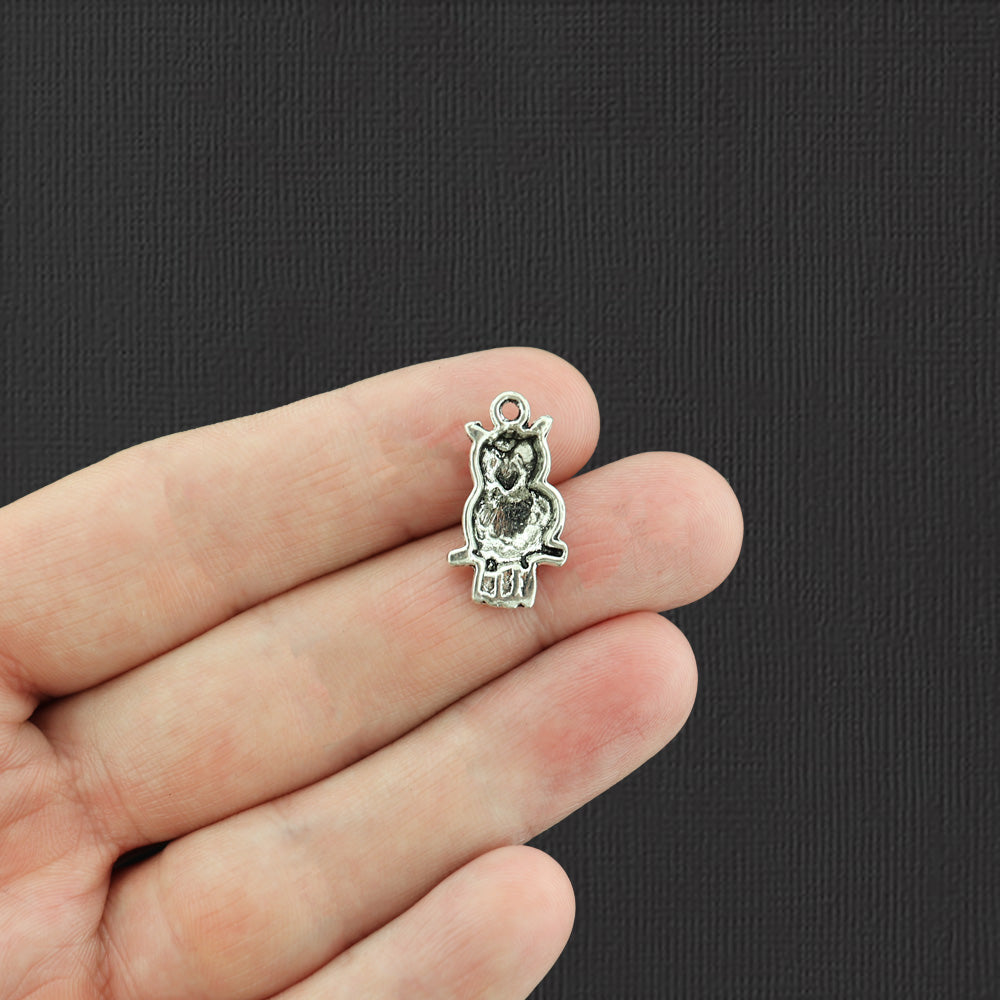 8 Owl Antique Silver Tone Charms - SC3268