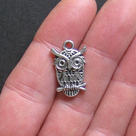 8 Owl Antique Silver Tone Charms - SC351