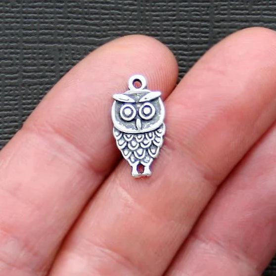 8 Owl Antique Silver Tone Charms - SC730