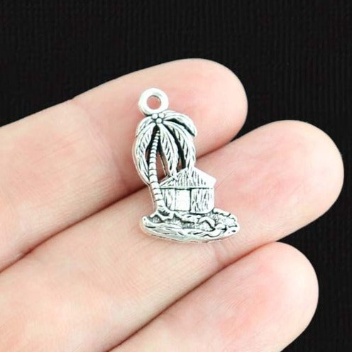 8 Palm Tree Antique Silver Tone Charms - SC2697