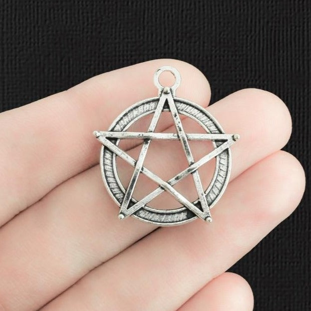 8 Pentagram Antique Silver Tone Charms - SC855