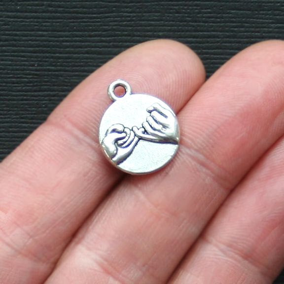 8 Pinkie Swear Antique Silver Tone Charms 2 Sided - SC2839