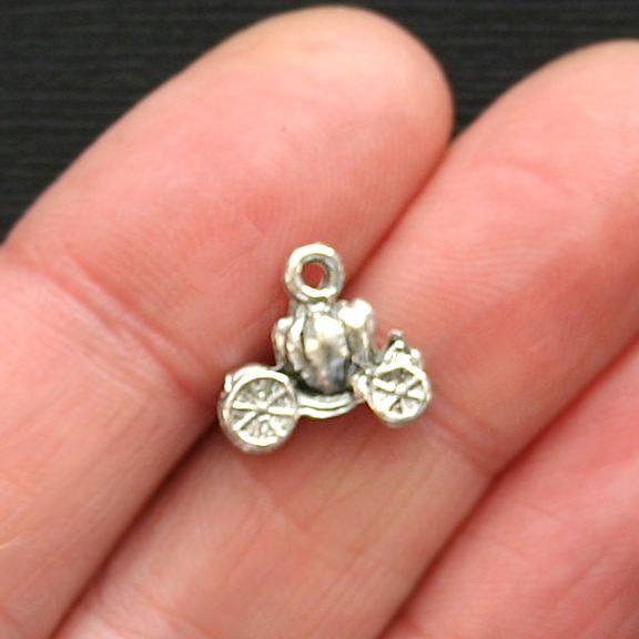 8 Pumpkin Carriage Antique Silver Tone Charms 2 Sided - SC2334