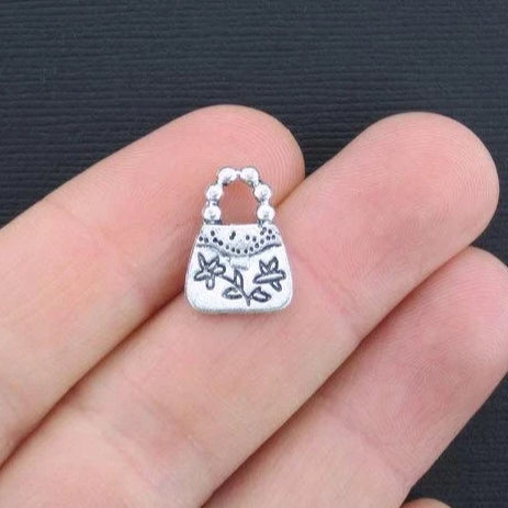 8 Purse Antique Silver Tone Charms 2 Sided - SC1099