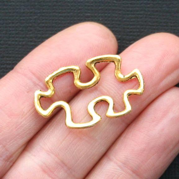 8 Puzzle Piece Connector Antique Gold Tone Charms 2 Sided - GC234