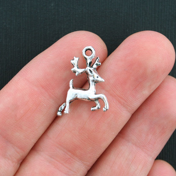 8 Reindeer Antique Silver Tone Charms 2 Sided - SC1370
