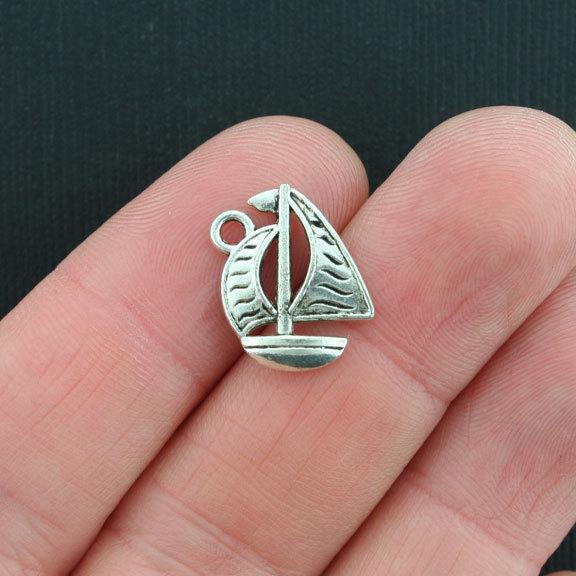 8 Sail Boat Antique Silver Tone Charms 2 Sided - SC3709