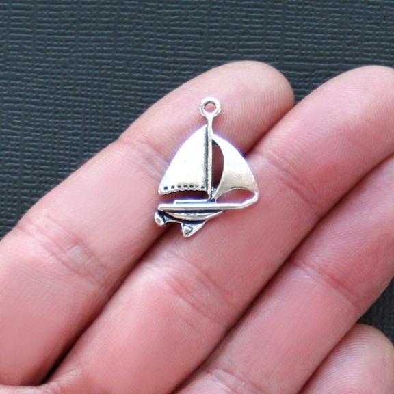 8 Sailboat Antique Silver Tone Charms - SC2120