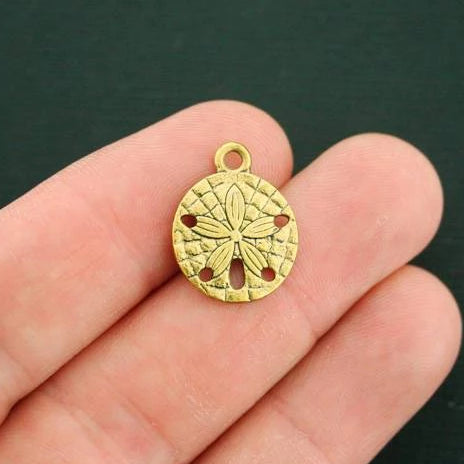 8 Sand Dollar Antique Gold Tone Charms 2 Sided - GC772