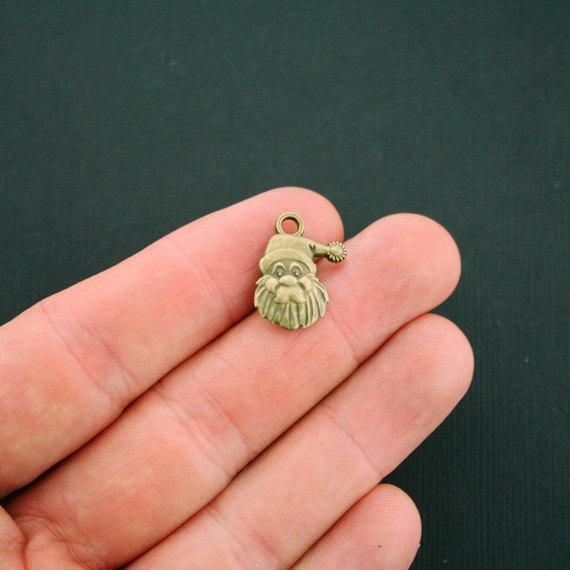 8 Santa Claus Antique Bronze Tone Charms 2 Sided - BC827