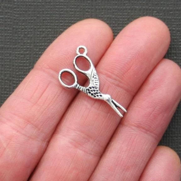 8 Scissor Antique Silver Tone Charms 2 Sided - SC2056