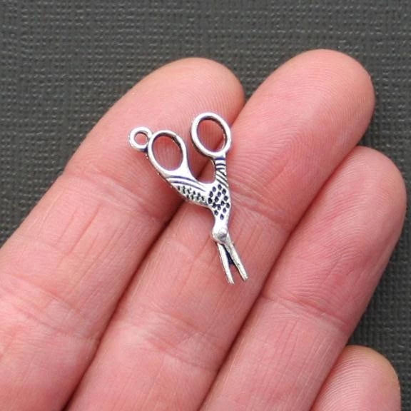 8 Scissor Antique Silver Tone Charms 2 Sided - SC2056