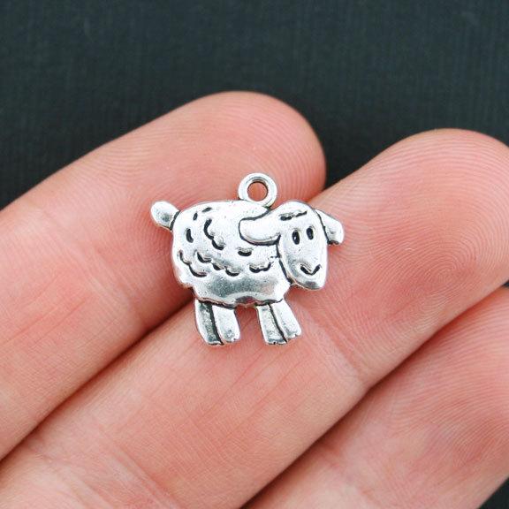 8 Sheep Antique Silver Tone Charms 2 Sided - SC3821