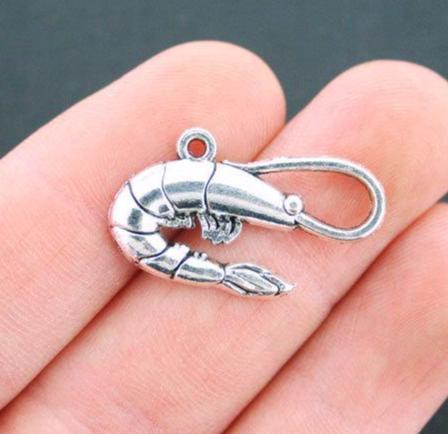 8 Shrimp Antique Silver Tone Charms - SC5056