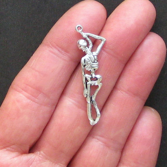 8 Skeleton Antique Silver Tone Charms 2 Sided - SC915