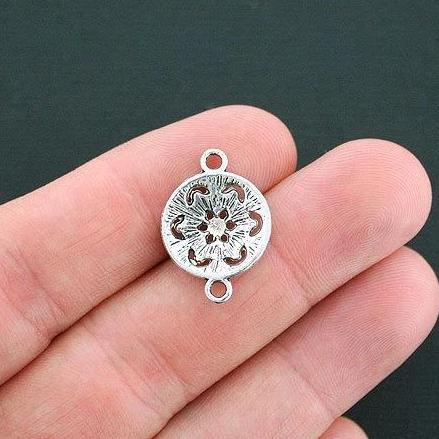 8 Snowflake Connector Antique Silver Tone Charms - SC4674