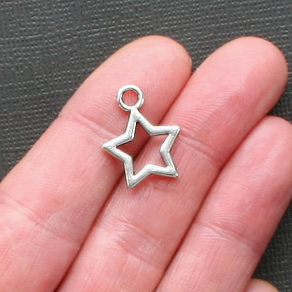 8 Star Antique Silver Tone Charms 2 Sided - SC1877