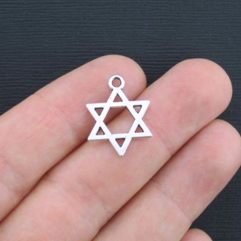 8 Star of David Antique Silver Tone Charms 2 Sided - SC1743