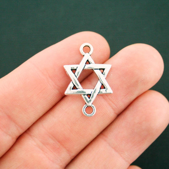 8 Star of David Connector Antique Silver Tone Charms - SC5824