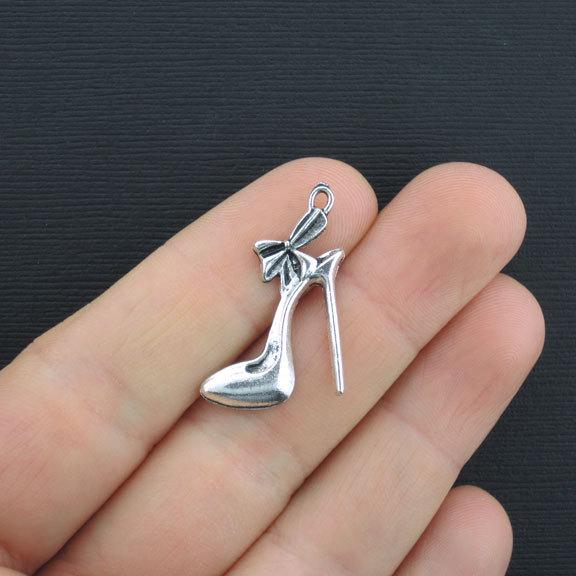 8 Stiletto Shoe Antique Silver Tone Charms - SC3141
