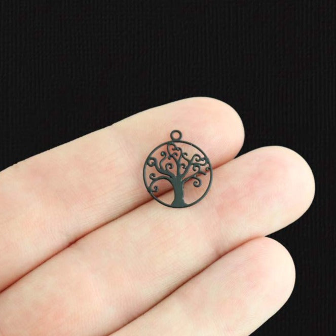 8 Tree of Life Black Enamel Charms 2 Sided - E1499