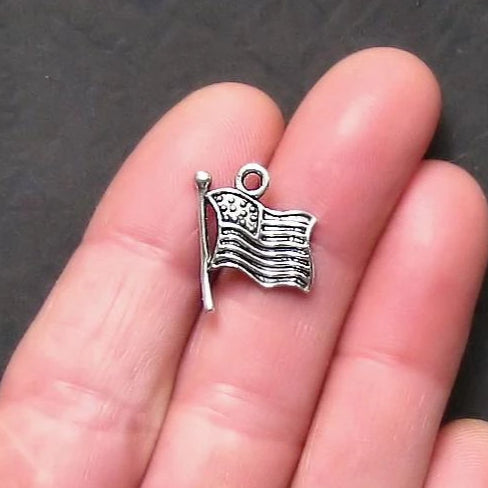 8 USA Flag Antique Silver Tone Charms - SC560