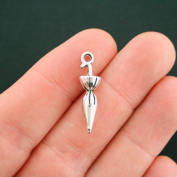 8 Umbrella Antique Silver Tone Charms 3D - SC7443