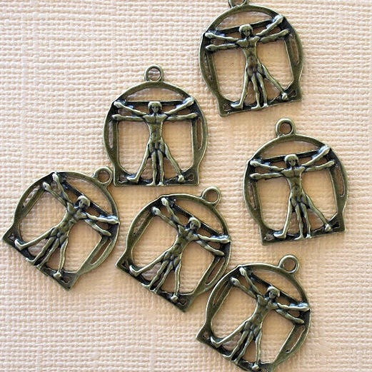 8 Vitruvian Man Antique Bronze Tone Charms - BC315