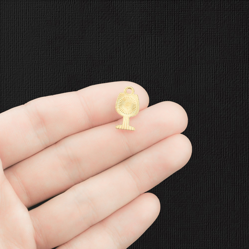8 Wine Glass Gold Tone Enamel Charms - E1454