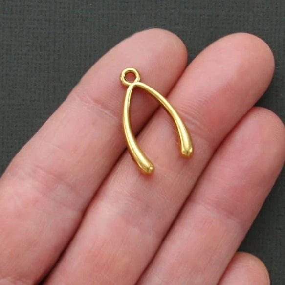 8 Wishbone Antique Gold Tone Charms 2 faces - GC107