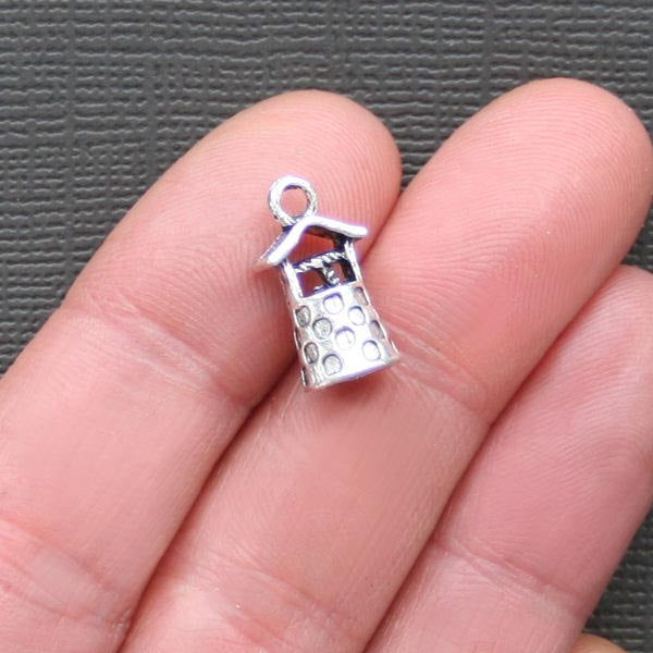 8 Wishing Well Antique Silver Tone Charms 3D - SC868