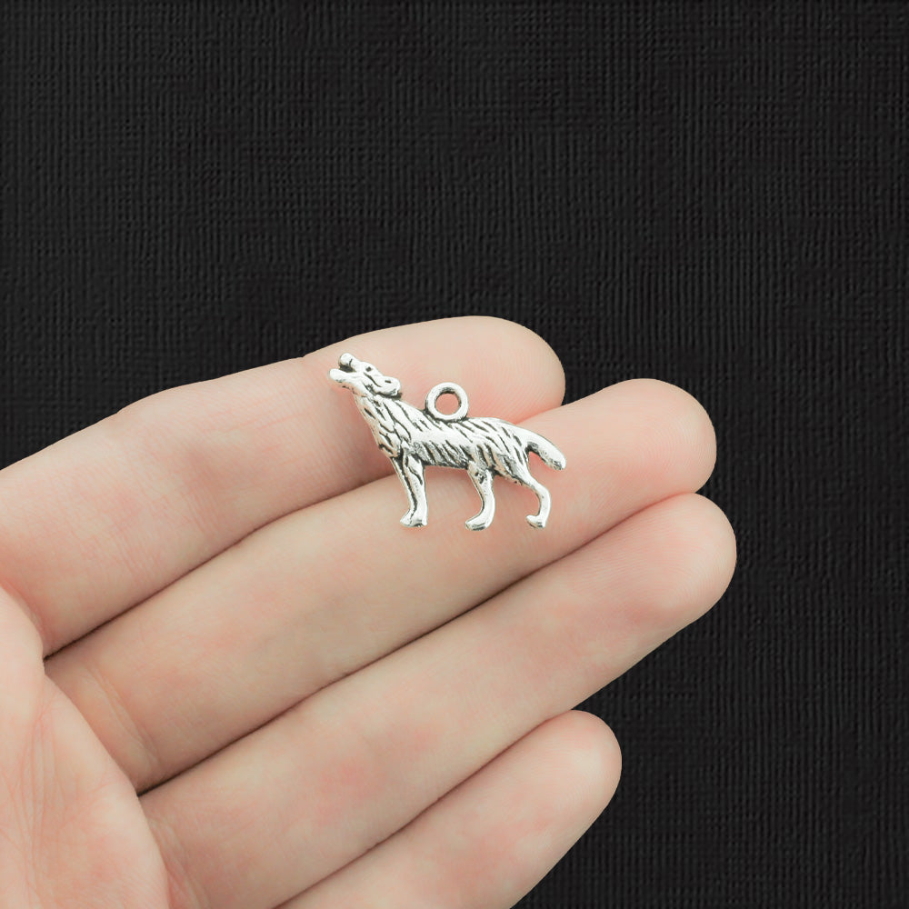 8 Wolf Antique Silver Tone Charms 2 Sided - SC577
