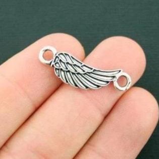 8 Angel Wing Connector Antique Silver Tone Charms - SC6378