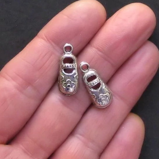 8 Baby Shoe Antique Silver Tone Charms - SC701
