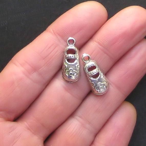 8 Baby Shoe Antique Silver Tone Charms - SC701